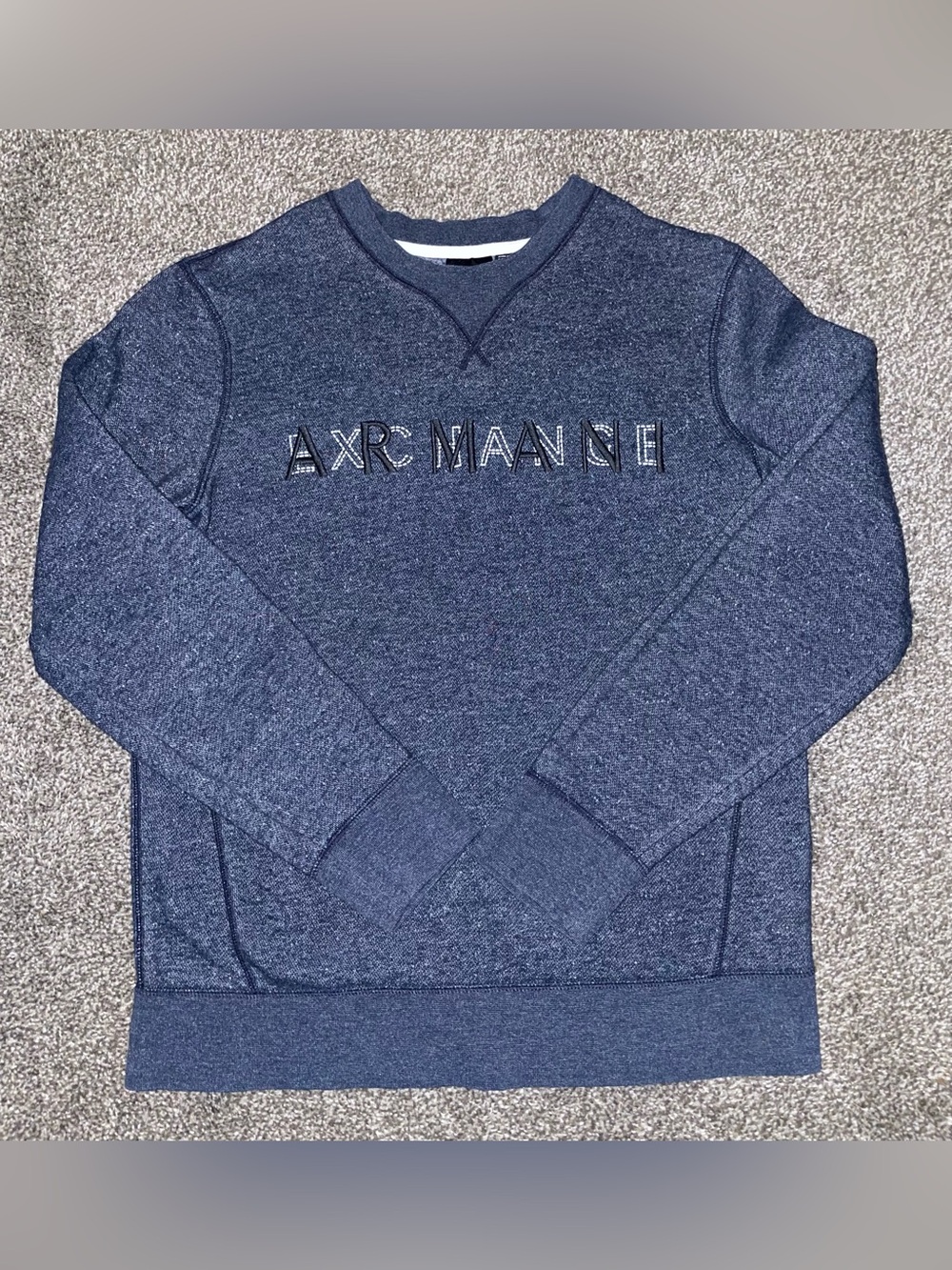 Armani Exchange Men's Denim Blue Heather Crewneck Sweatshirt with Embroidery